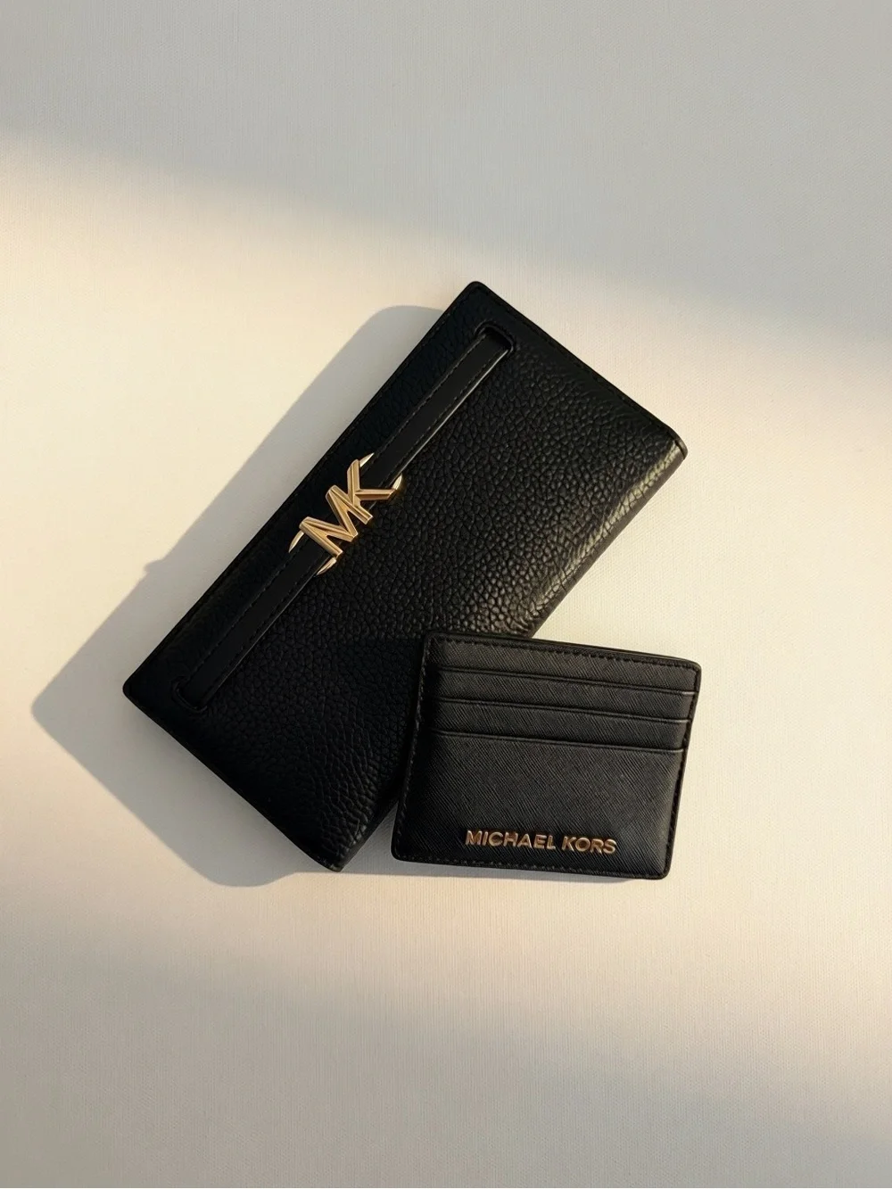 Michael Kors Black Leather Wallet and Card Holder Set
